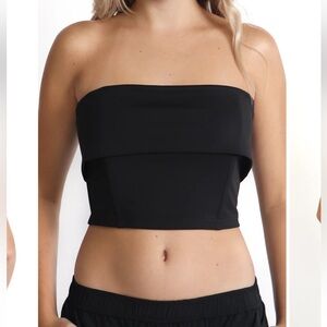 Meshki Astoria Black Strapless Crop Top - Size S